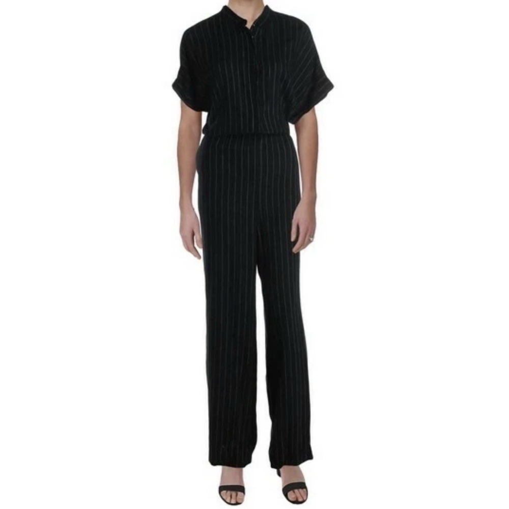 Ralph Lauren Women Pinstripe Janilia Jumpsuit Black Size 4 Flannel Feel